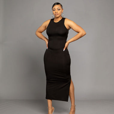 Ashley Snatched Midi Dress- Black